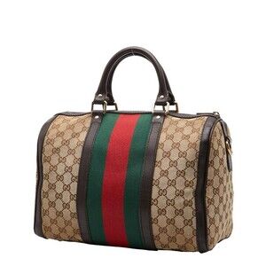Gucci Bag Leather Canvas Boston Beige Multicolor Tan Sherry GG Shoulder Line